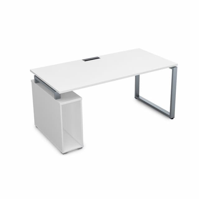 Стол с тумбой под системный блок АЛСАВ Gloss ССБ-О.984 белый премиум/алюминий матовый