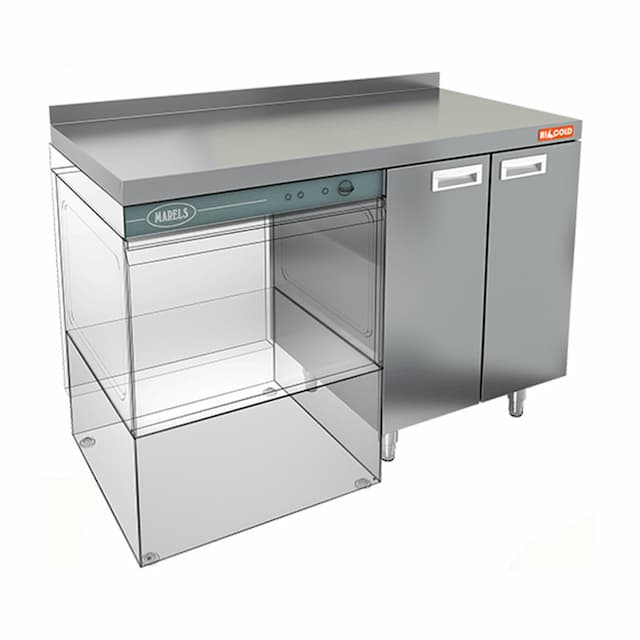 Стол закрытый под посудомоечную машину с полкой и бортом Hicold НБМСЗКП-12/6БЛ